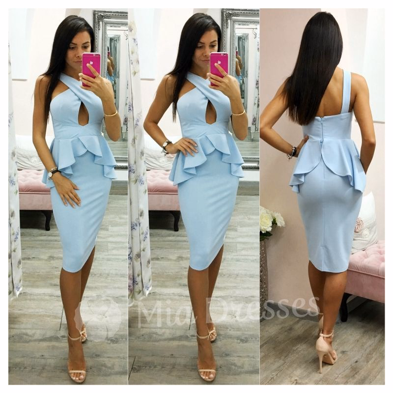 Svetlomodré peplum midi šaty Veľkosť: S