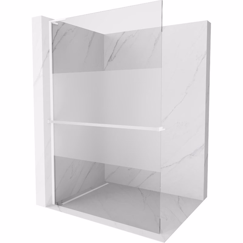 MEXEN/S - Kioto+ L Sprchová zástena WALK-IN s poličkou a držiakom uterákov 110 x 200, transparent/dekor, biela 800-110-123-20-35