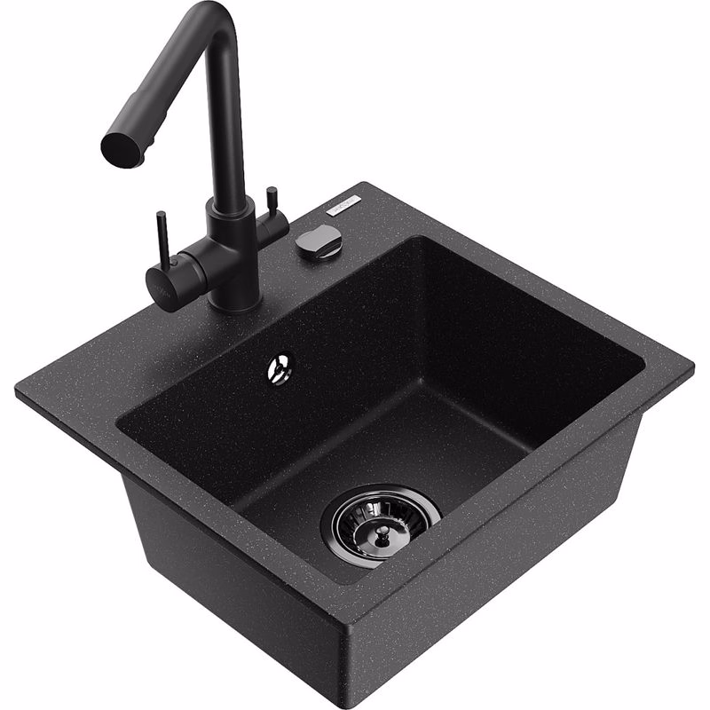 MEXEN/S MEXEN/S - Milo granitový drez vrátane batérie Duero, čierna/strieborná metalík 6505-73-671600-70-B