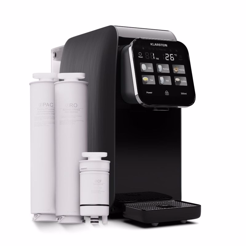 Klarstein AquaLine 3L, čistička vody, 5-stupňová filtrácia, objem 3 l, 6 teplôt vody, čierna