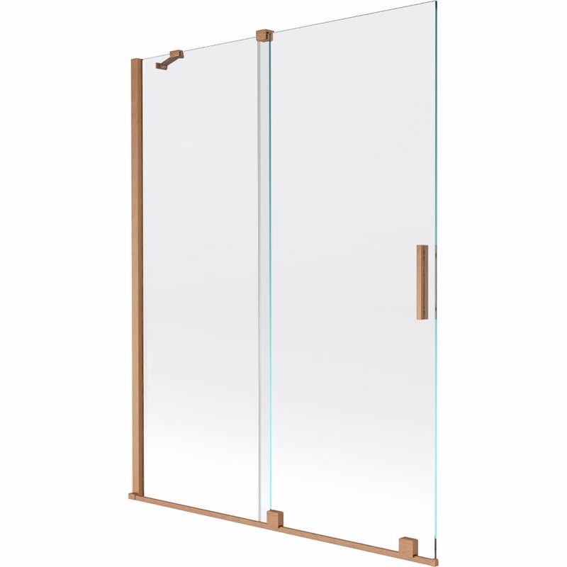 MEXEN/S - Velar Dvojkrídlová posuvná vaňová zástena 130 x 150, transparent, kartáčovaná meď 896-130-000-01-65