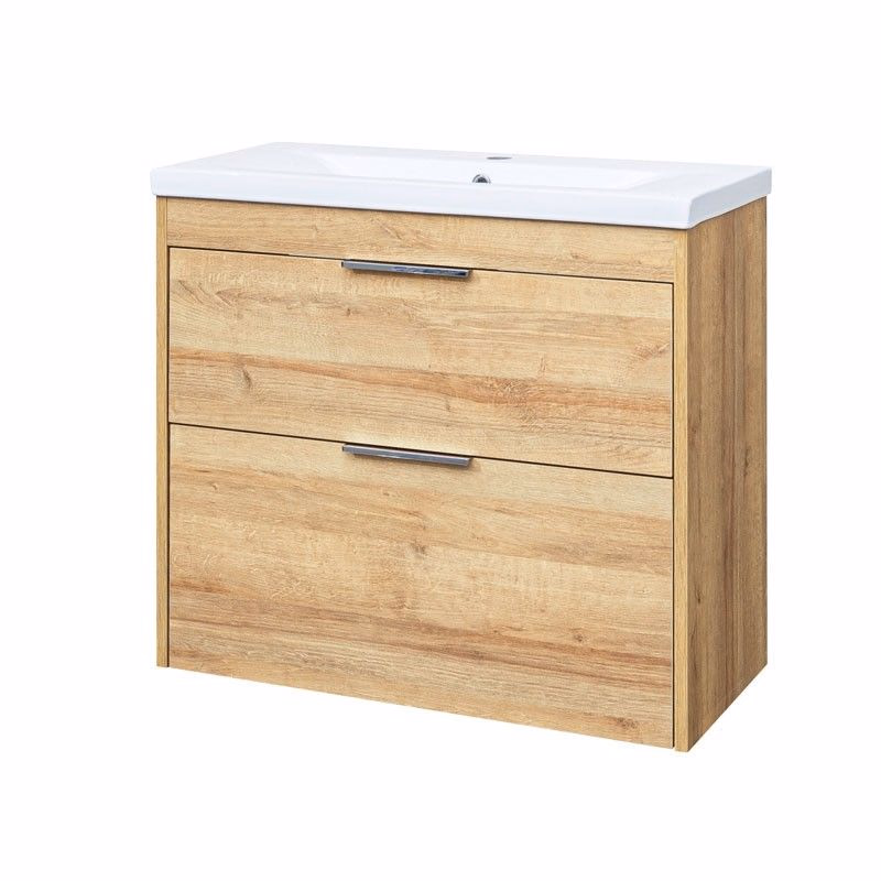 Mereo Vigo, kúpeľňová skrinka s keramickým umývadlom 81 cm, dub Riviera CN322