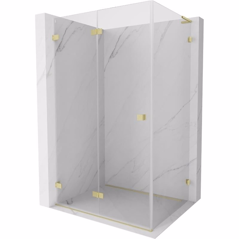 MEXEN/S - Lunar-F L sprchový kút skladacie dvere ľavá 80 x 70, transparent, zlato kartáčovaná 836L-080-070-55-00-L