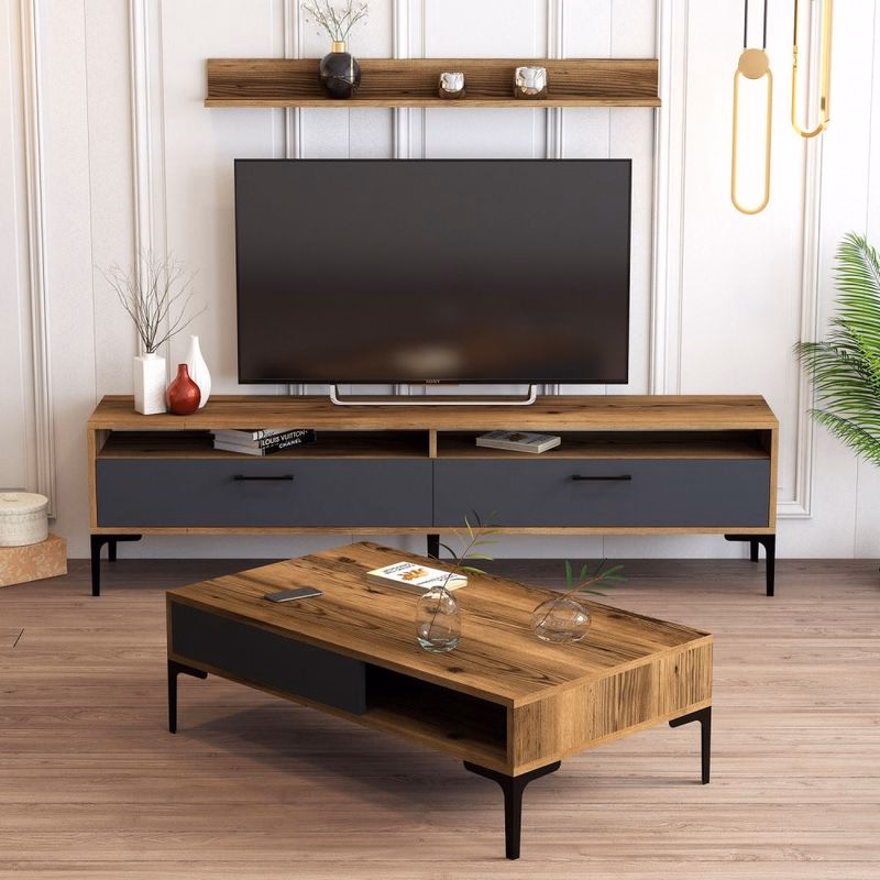 Living Room Furniture Set Istanbul - Walnut, Anthracite