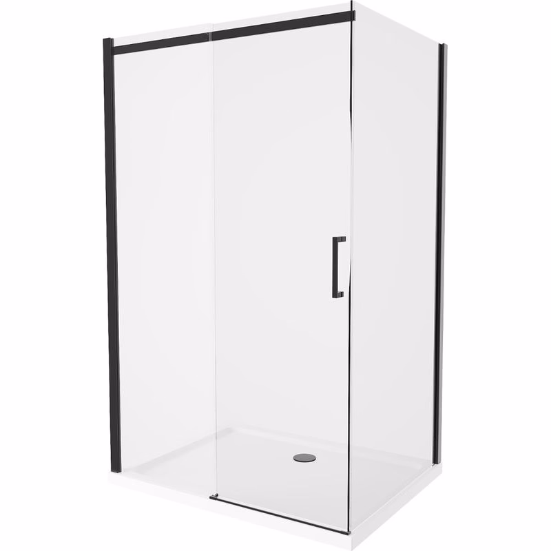 MEXEN/S - Omega sprchovací kút 130x100, transparent, čierna + biela vanička so sifónom 825-130-100-70-00-4010B