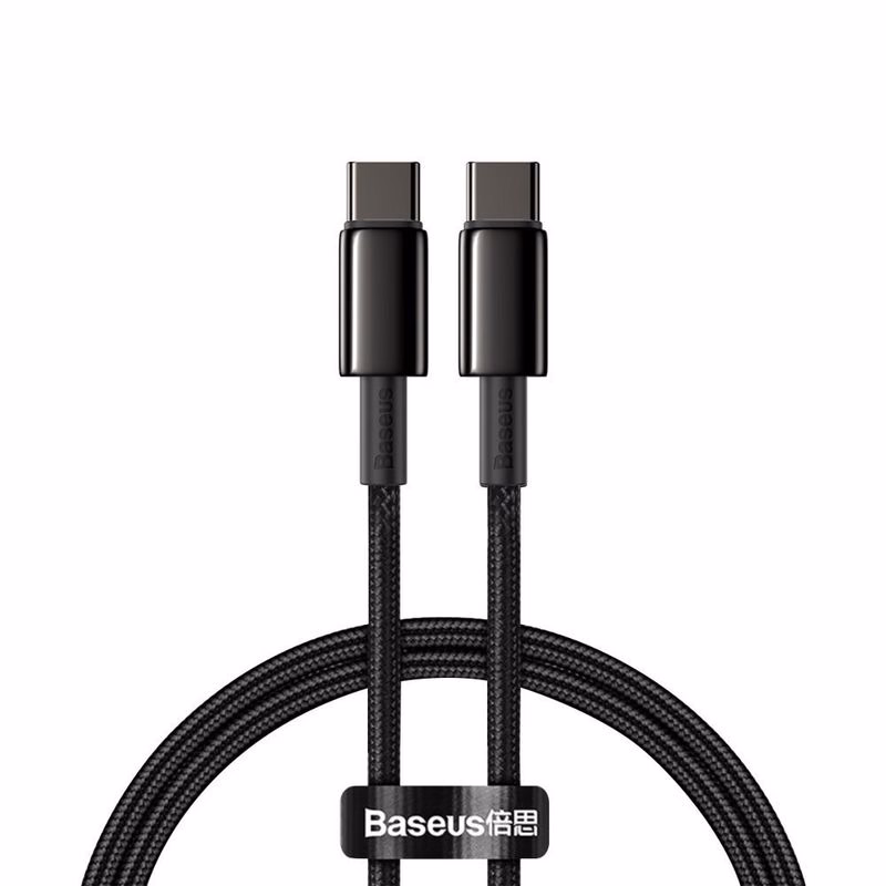 Baseus Tungsten Gold rýchlonabíjací / dátový kábel USB-C na USB-C 100W 2m, čierna