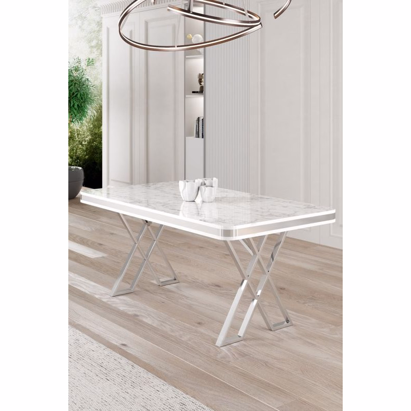 Jedálenský stôl Vals - White Marble, Chrome
