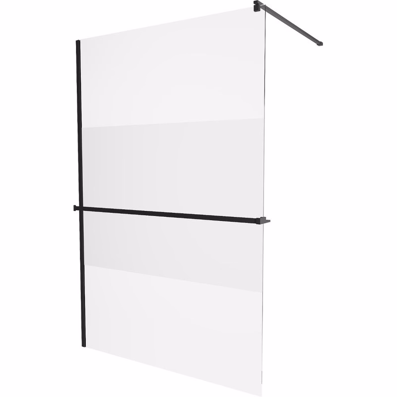 MEXEN/S - KIOTO Sprchová zástena WALK-IN s poličkou a držiakom uterákov 120 x 200, transparent/matné sklo 8 mm, čierna 800-120-121-70-35