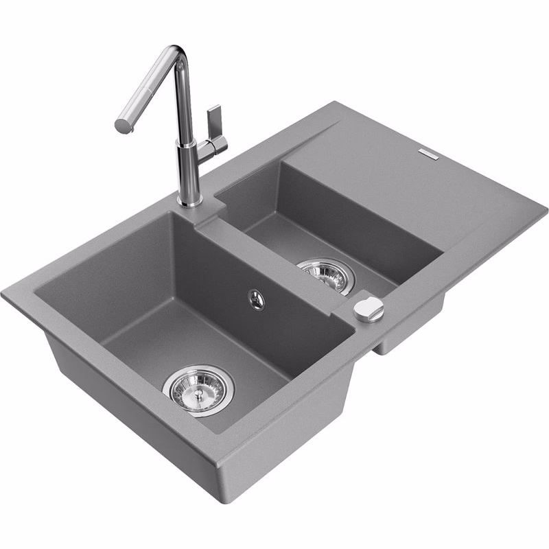 MEXEN/S MEXEN/S - Gaspar granitový drez 1.5 s odkvapkávačom vrátane batérie Flora, šedá 6507-71-670401-00