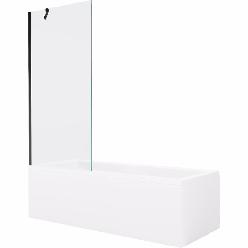 MEXEN/S - Cubik obdĺžniková vaňa 160 x 70 cm s panelom + vaňová zástena 80, transparent, čierna 550316070X9508000070