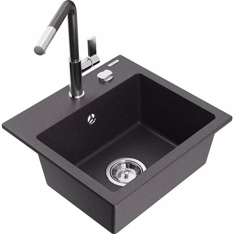 MEXEN/S MEXEN/S - Milo granitový drez 1-miska vrátane batérie Flora, čierna/zlatá metalik 6505-76-670401-08