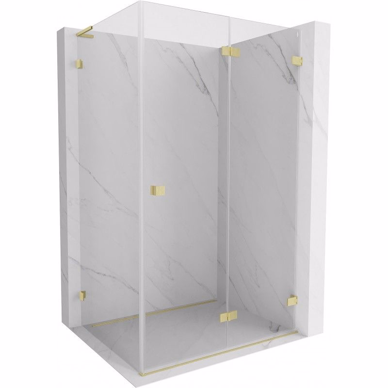 MEXEN/S - Lunar-F L sprchový kút skladacie dvere pravá 100 x 80, transparent, zlato kartáčovaná 836L-100-080-55-00-P