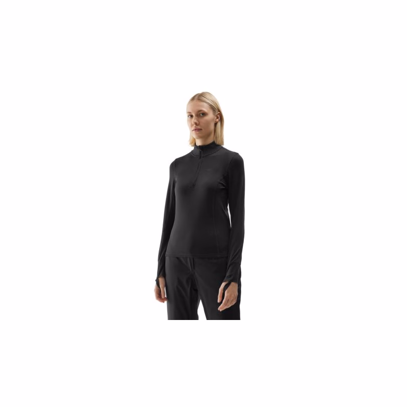 Dámska zateplená lyžiarska mikina s 1 2 zipsom 4F BRUSHED UNDERWEAR-AW23UBRUF043-20S-DEEP BLACK