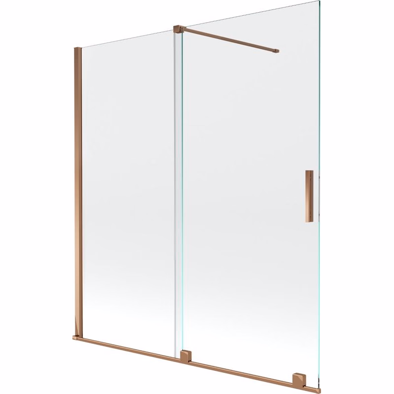 MEXEN/S - Velar Dvojkrídlová posuvná vaňová zástena 150 x 150, transparent, růžové zlato 896-150-000-01-60
