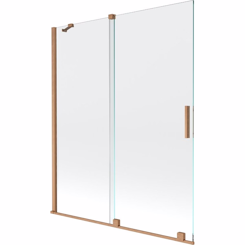 MEXEN/S - Velar Dvojkrídlová posuvná vaňová zástena 140 x 150, transparent, kartáčovaná meď 896-140-000-01-65