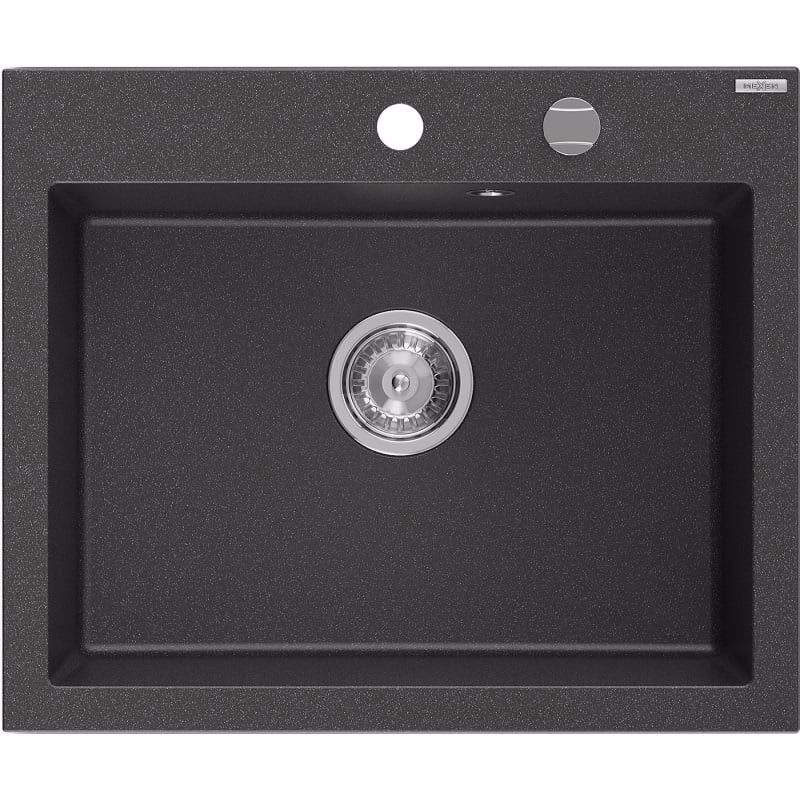 MEXEN MEXEN - Elix granitový drez 1-miska 600 x 500 mm, čierna kropenatá, sifón chróm 6525601005-76