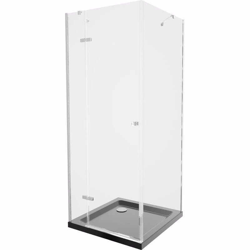 MEXEN/S - Roma sprchovací kút 90x90, transparent, chróm + čierna vanička so sifónom 854-090-090-01-00-4070