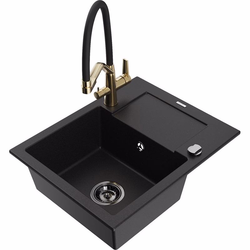 MEXEN/S MEXEN/S - Enzo granitový drez s odkvapkávačom vrátane batérie Duo, čierna 6506-77-671701-57-B