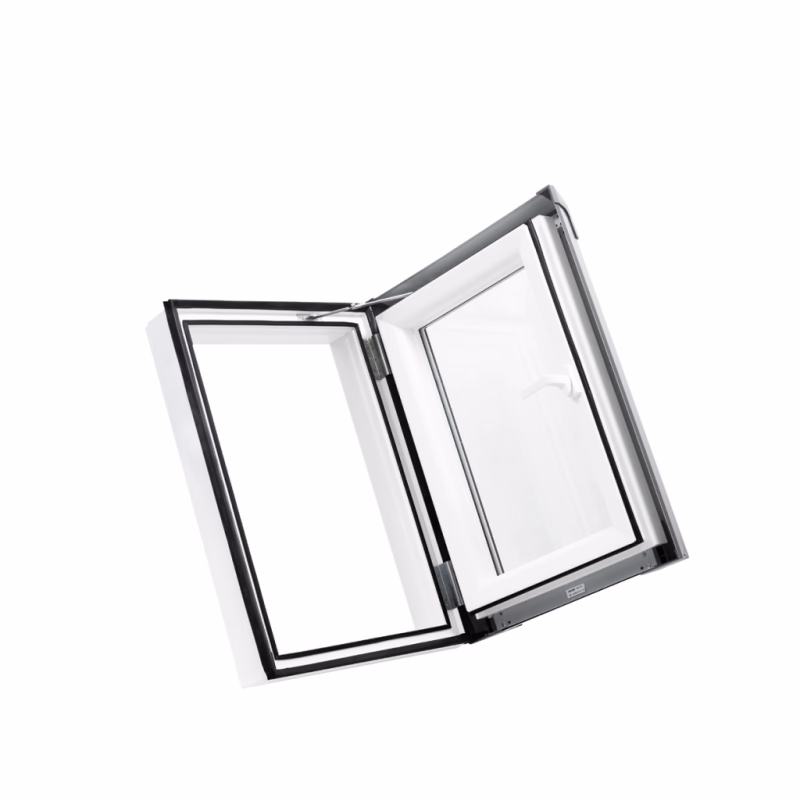 Plastový strešný výlez PREMIUM TERMO 550×780 "biela" - šedé oplechovanie (7043), pravé