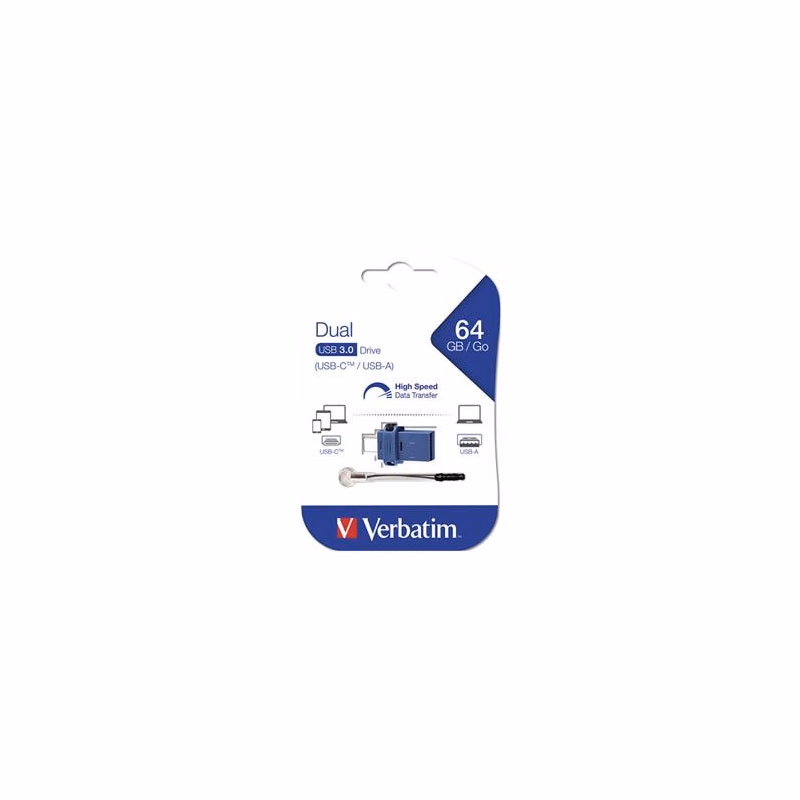 Verbatim USB flash disk OTG, USB 3.0, 64GB, Dual, modrý, 49967, USB A/USB C, s poutkom