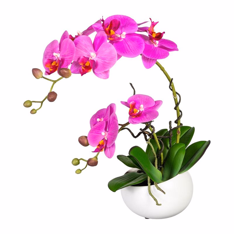 Umelá orchidea v dekoratívnej keramickej miske, 42 cm, fialová