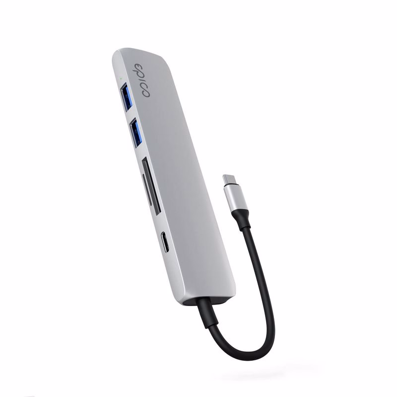 Epico 6v1 hliníkový USB-C 8K húb - strieborná