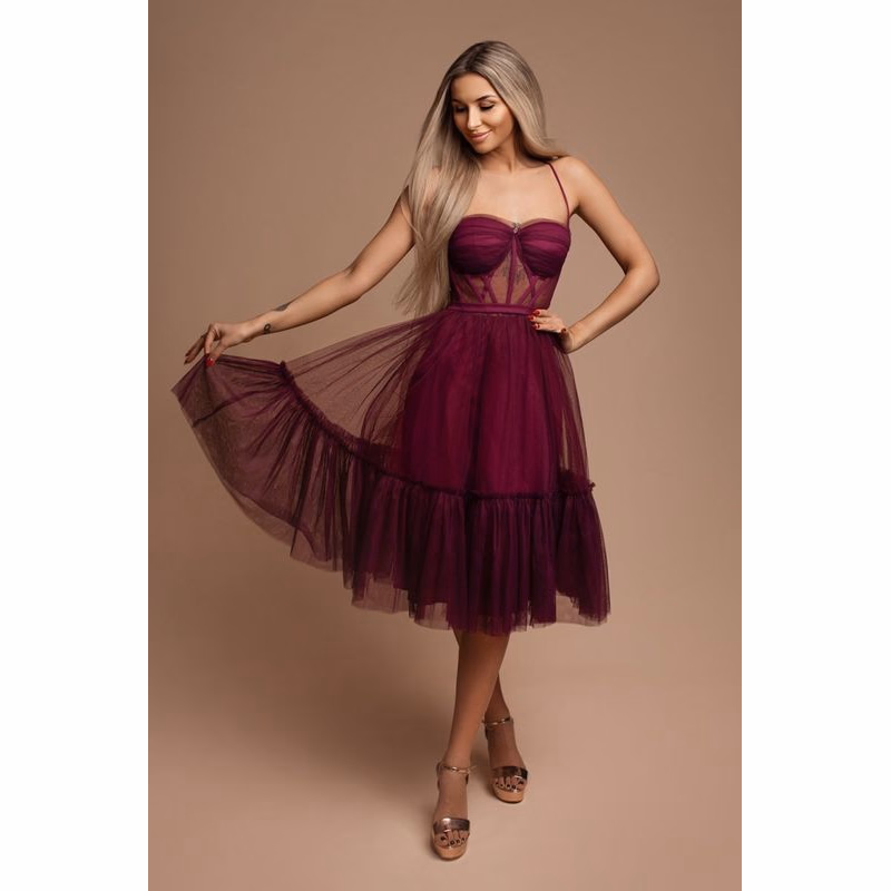 Eva & Lola Purpurové tylové midi šaty Veľkosť: M