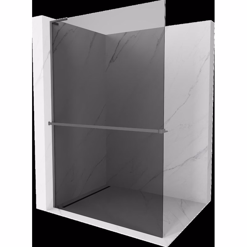 MEXEN/S - Kioto+ L Sprchová zástena WALK-IN s poličkou a držiakom uterákov 100 x 200, grafit, grafit metal 800-100-123-95-40