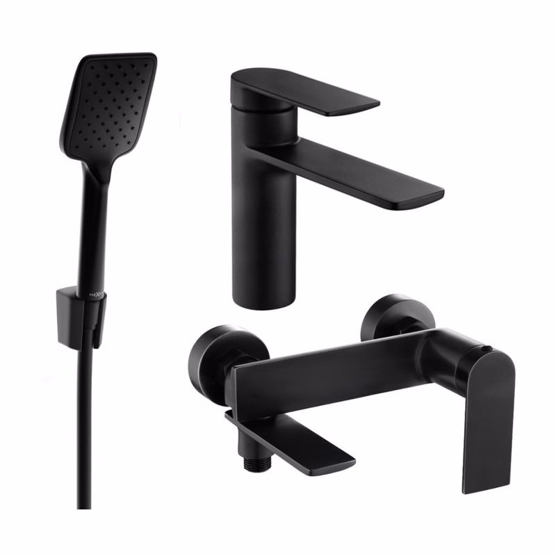 MEXEN/S - Zero SET umývadlová + vaňová batéria s príslušenstvom R62, čierna 71103R62-70