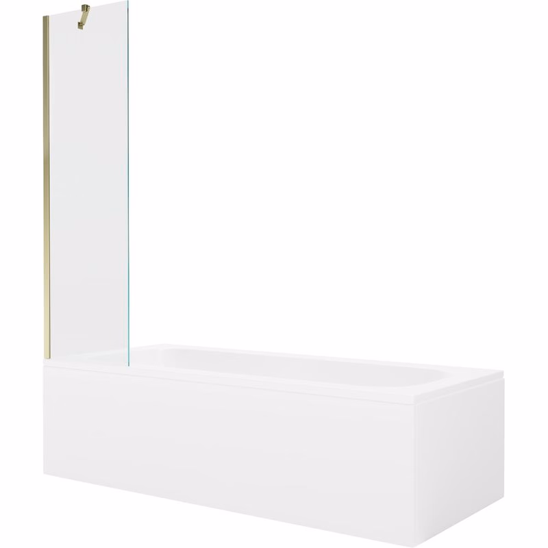 MEXEN/S - Vega obdĺžniková vaňa 180 x 80 cm s panelom + vaňová zástena 50, transparent, zlatá 550118080X9505000050