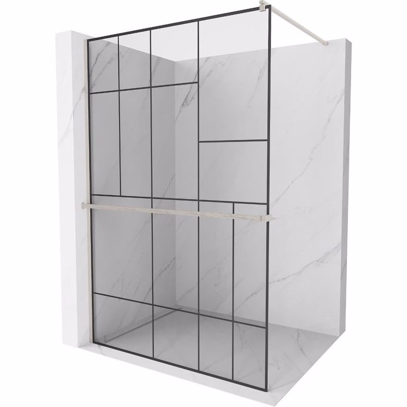 MEXEN/S - Kioto+ Sprchová zástena s poličkou WALK-IN 100 x 200, čierna vzor, nikel kartáčovaný 800-100-121-97-78