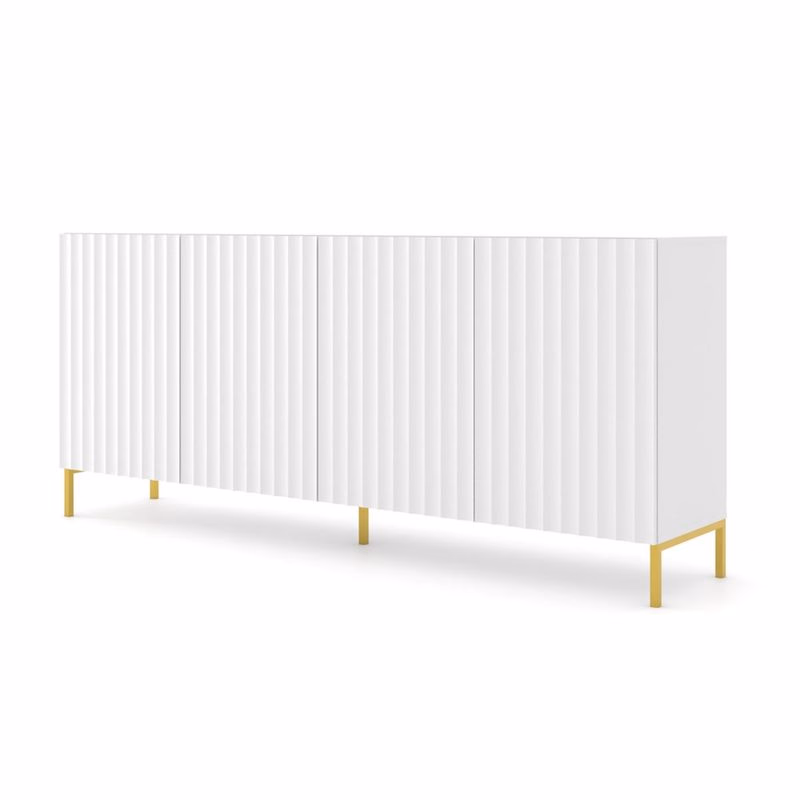 ArtBm Komoda WAVE 200 | 4D Prevedenie: Biely mat / zlaté nohy