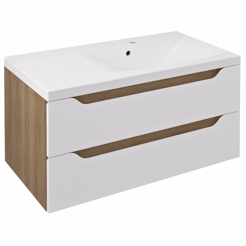 SAPHO - WAVE umývadlová skrinka 89,7x45x47,8cm, pravá, biela/dub cuneo WA093-3025