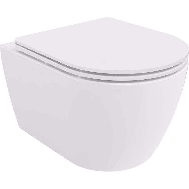 MEXEN/S - Carmen Závesná WC misa Rimless Tornado vrátane sedátka s slow slim, duroplast, biela lesk 30880300T