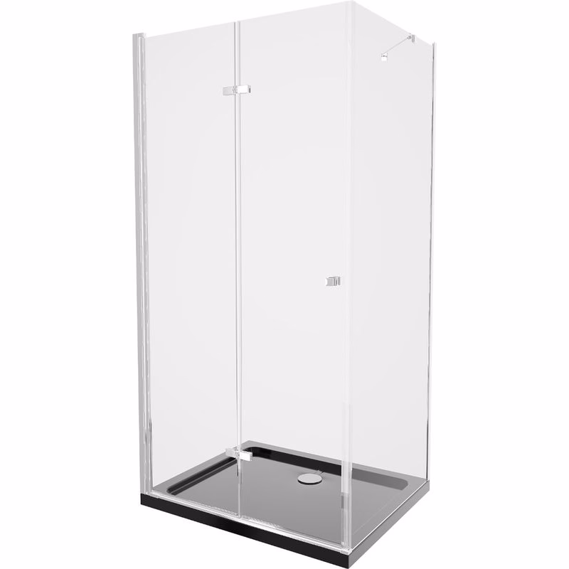 MEXEN/S - Lima sprchový kút zalamovacie dvere 90 x 100, transparent, chróm + Flat čierna vanička so sifónom 856-090-100-01-00-4070
