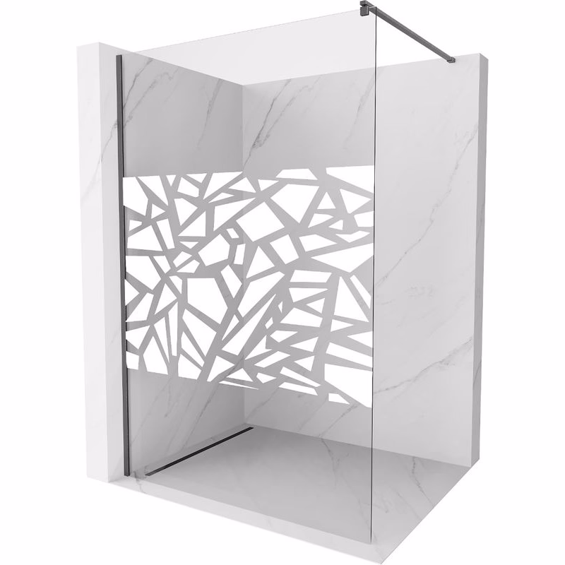 MEXEN/S - Kioto Sprchová zástena Walk-in 110 x 200, biely vzor 8 mm, grafit kartáčovaná 800-110-101-66-85