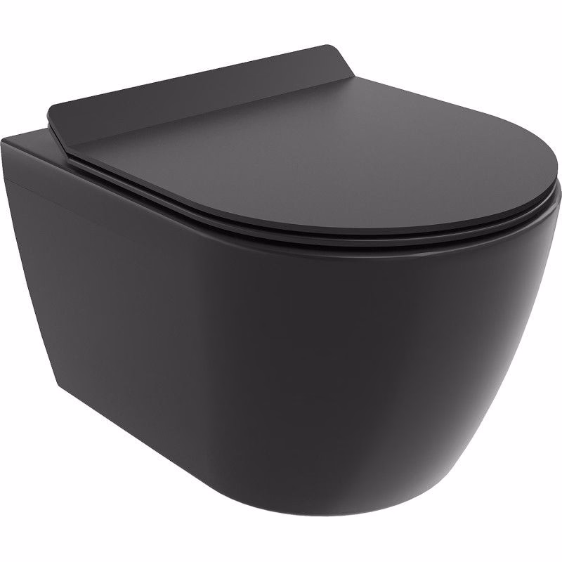 MEXEN/S - Carmen Závesná WC misa Rimless Tornado vrátane sedátka s slow slim, duroplast, čierna mat 30880185T