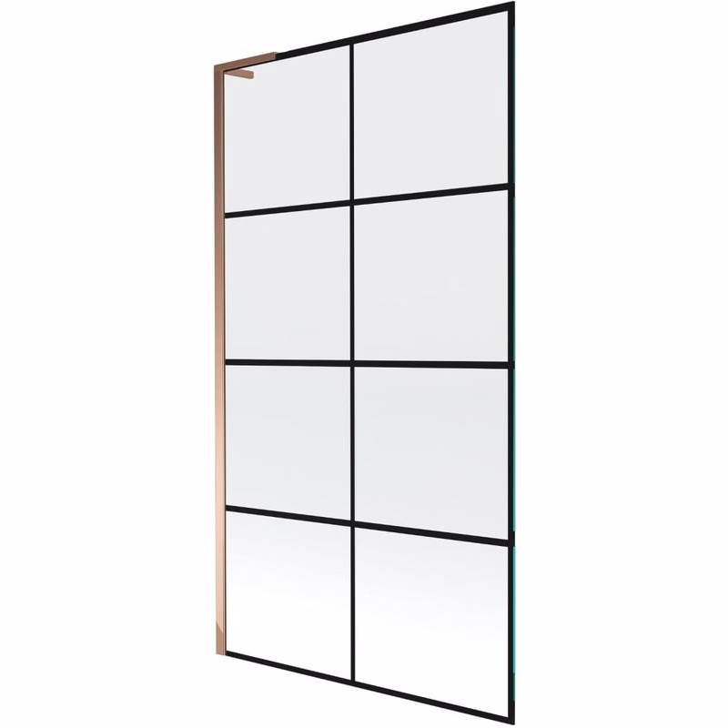 MEXEN/S - Next L vaňová zástena FIX 100 x 150, čierna vzor, ružové zlato 895-100-000-03-77-60