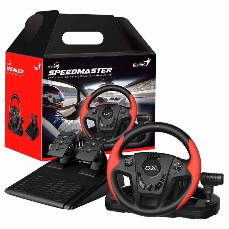 Genius GX Gaming SpeedMaster, Volant, pedále, radiaca páka, pre PC, PS3, PS4, USB, vibrácie, čierno-červený