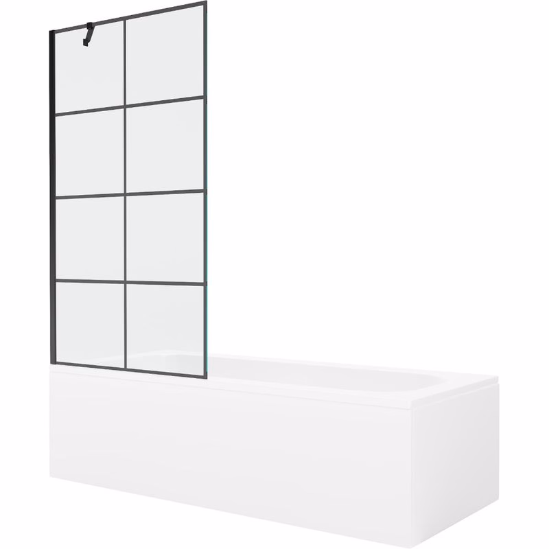 MEXEN/S - Vega obdĺžniková vaňa 150 x 70 cm s panelom + vaňová zástena 90, čierna vzor 550115070X9509007077