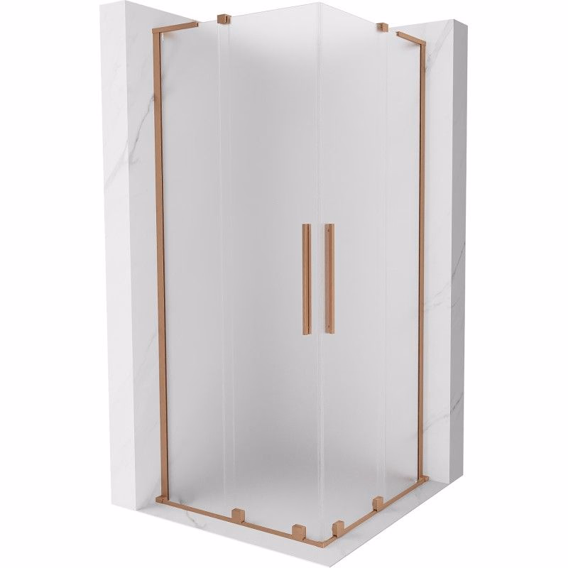 MEXEN/S - Velar L Duo sprchovací kút, posuvné dvere 80 x 80, dekor, meď kartáčovaná 871-080-080-02-33-65