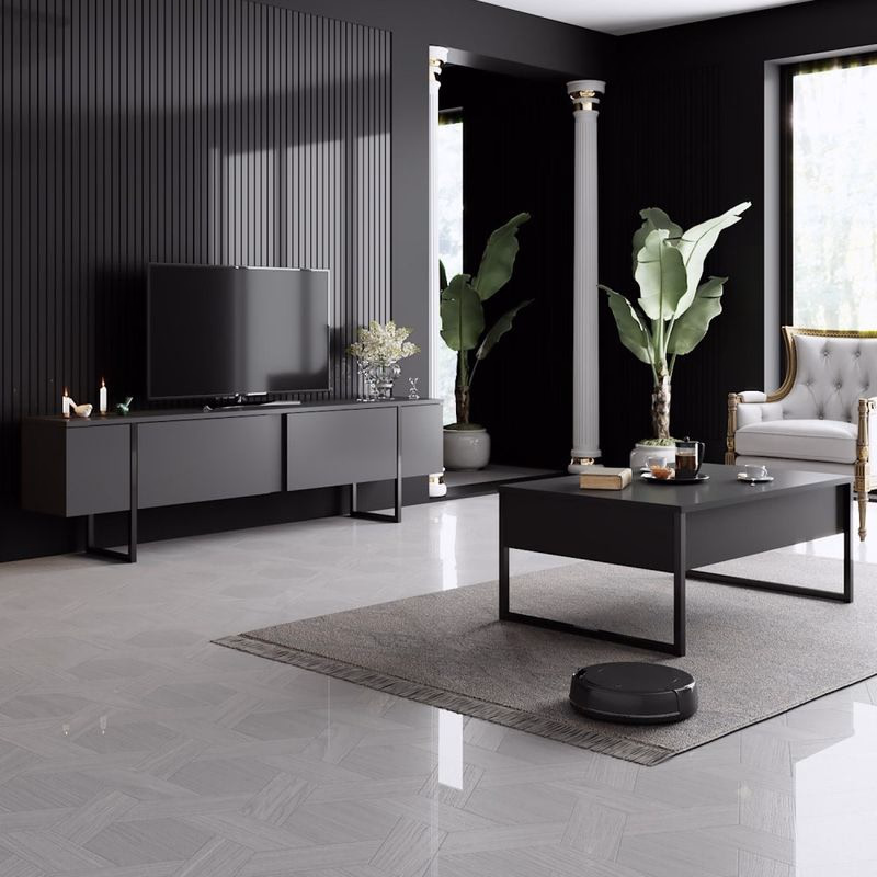 Living Room Furniture Set Luxe Set - Anthracite, Black