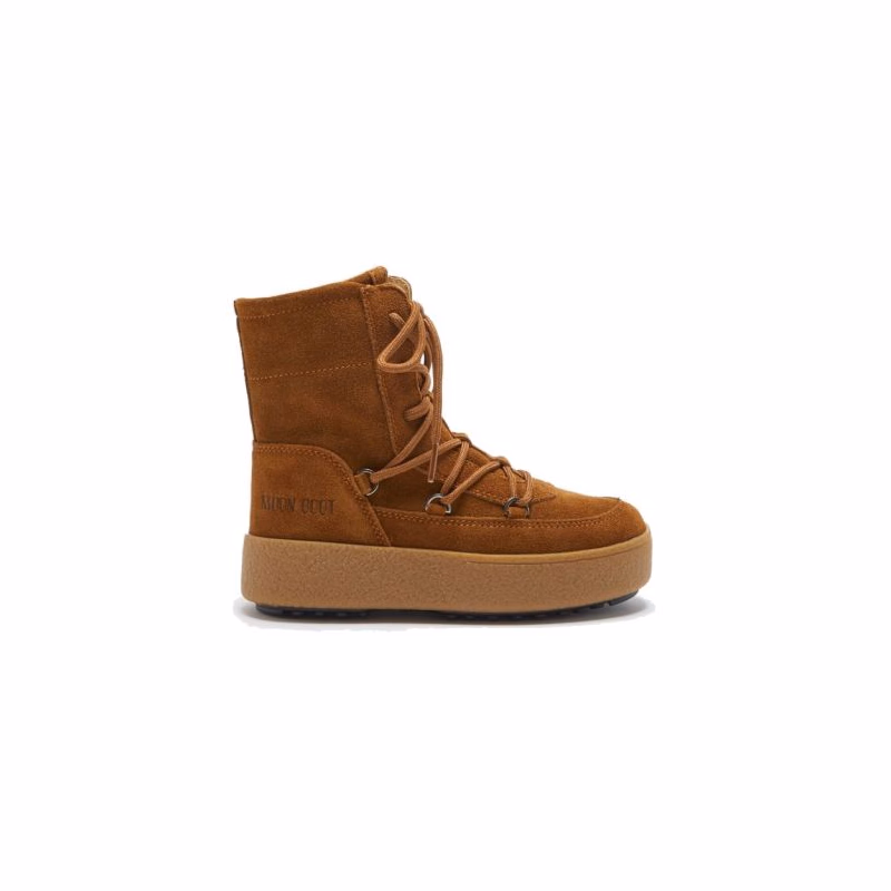 Dievčenské vysoké zimné topánky MOON BOOT JTRACK LACE SUEDE, 001 cognac