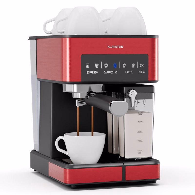 Klarstein 1,8 l kávovar s napeňovačom mlieka, 20 barový pákový kávovar, malý kávovar na mletú kávu s výkonom 1350 W, baristický kávovar na ľadovú kávu cappuccino latte espresso