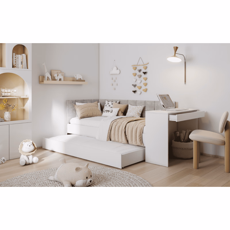 ArtBed Detská posteľ FREYA s prístelkou a so stolíkom | biela 90 x 200 cm