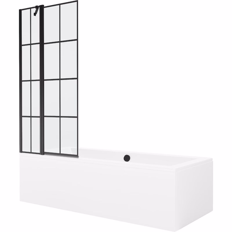 MEXEN/S - Cube obdĺžniková vaňa 170 x 80 cm s panelom + vaňová zástena 80, čierna vzor 550517080X9408117077