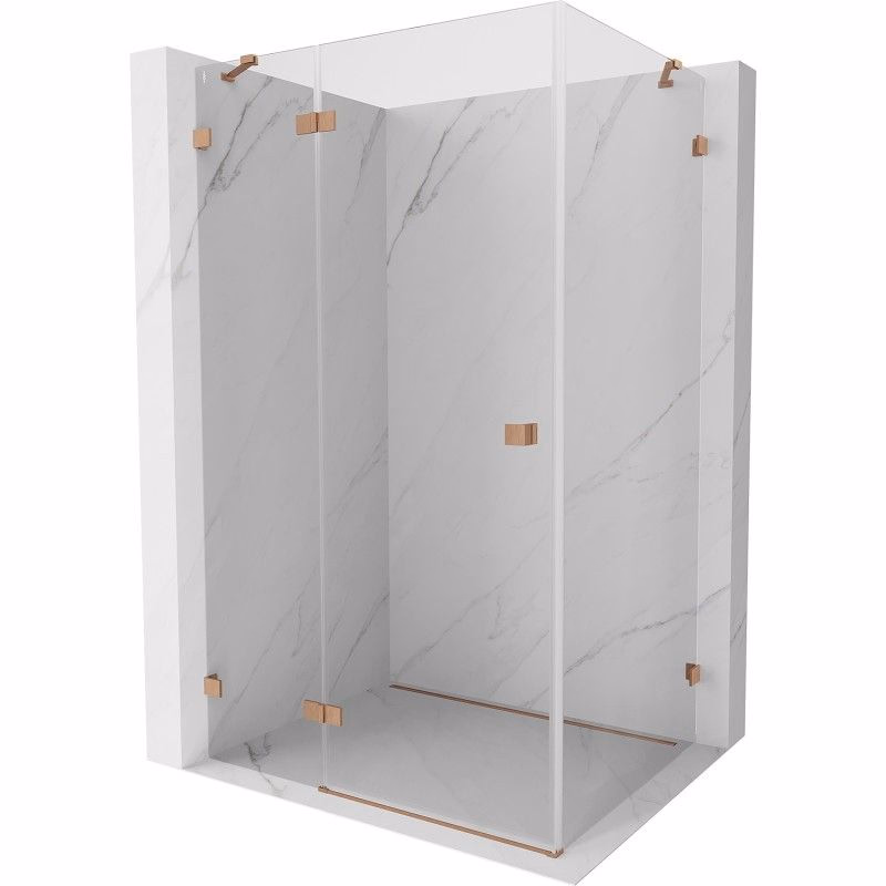 MEXEN/S - Lunar sprchovací kút dvere krídlové ľavá 90 x 70, transparent, meď kartáčovaná 834-090-070-65-00-L