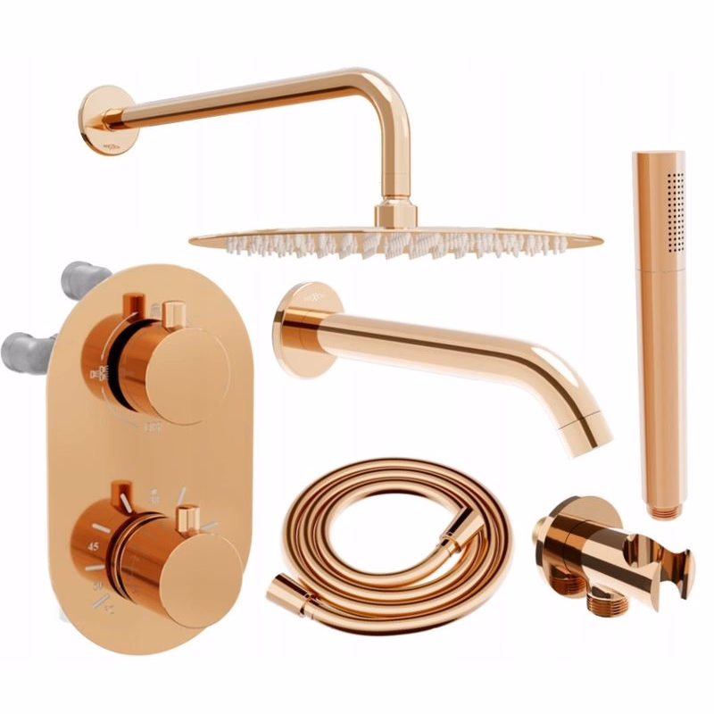 MEXEN/S - Kai DR70 podomietkový vaňový SET s výtokovou hubicou + slim sprcha 25, ružové zlato 77602DR70251-60