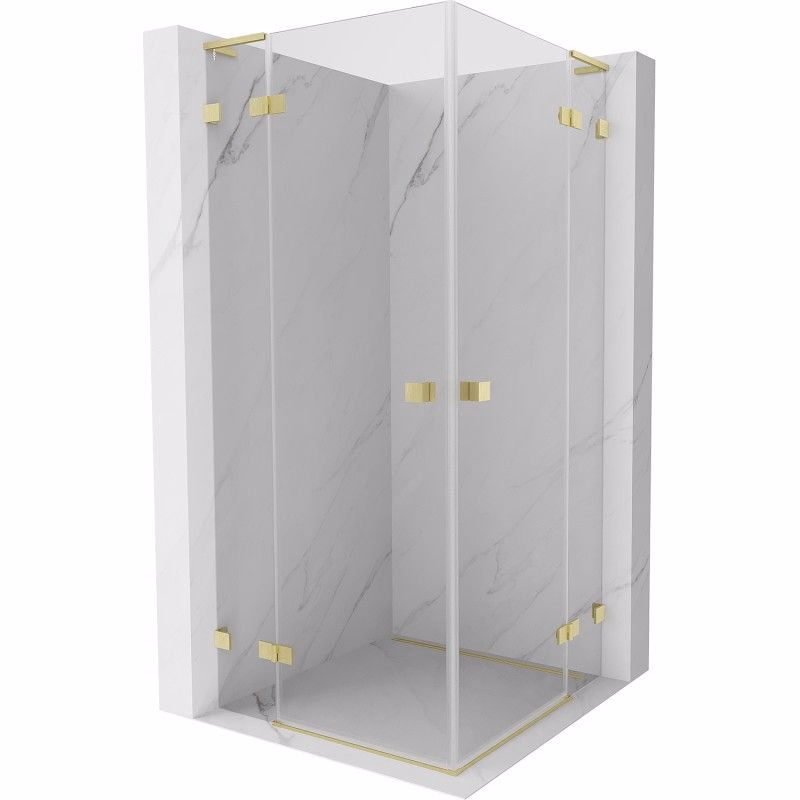 MEXEN/S - Lunar L Duo sprchovací kút dvere krídlové 75 x 75, transparent, zlato kartáčovaná 834L-075L-075P-55-00
