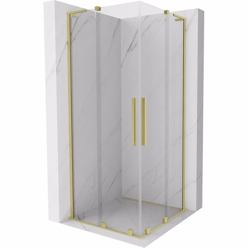 MEXEN/S - Velar L Duo sprchovací kút, posuvné dvere 100 x 100, transparent, zlato kartáčovaná 871-100-100-02-03-55
